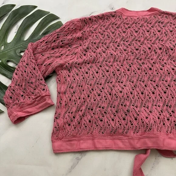 Sigrid Olsen Vintage y2k Cropped Cardigan Sweater Size XL Pink Brown Crochet Bow - Picture 11 of 11